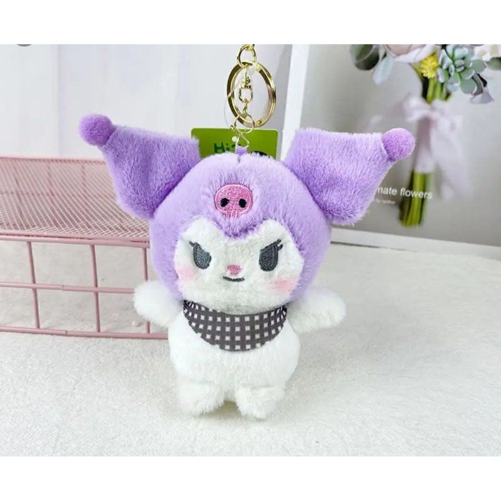 New! Sanrio Miniso Kuromi 4.5 " Plush Bag Clip Key Ring Bag Charm (2) Way Carry